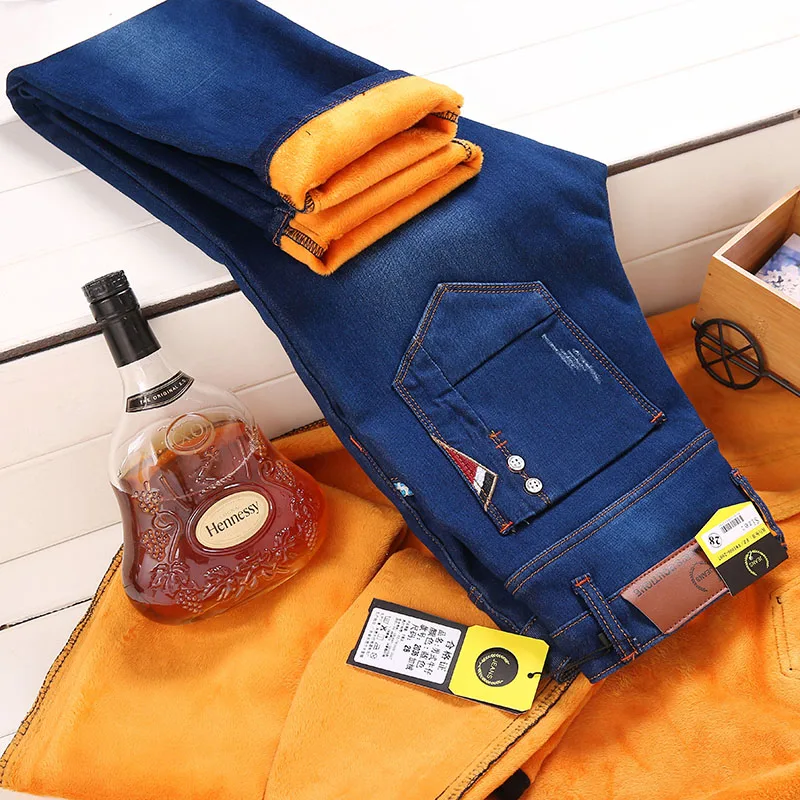  Autumn Winter Men Activities Warm Jeans High Quality Casual Male Jeans Warm Flocking Warm Soft Man Fashion Plus Fleece jeans