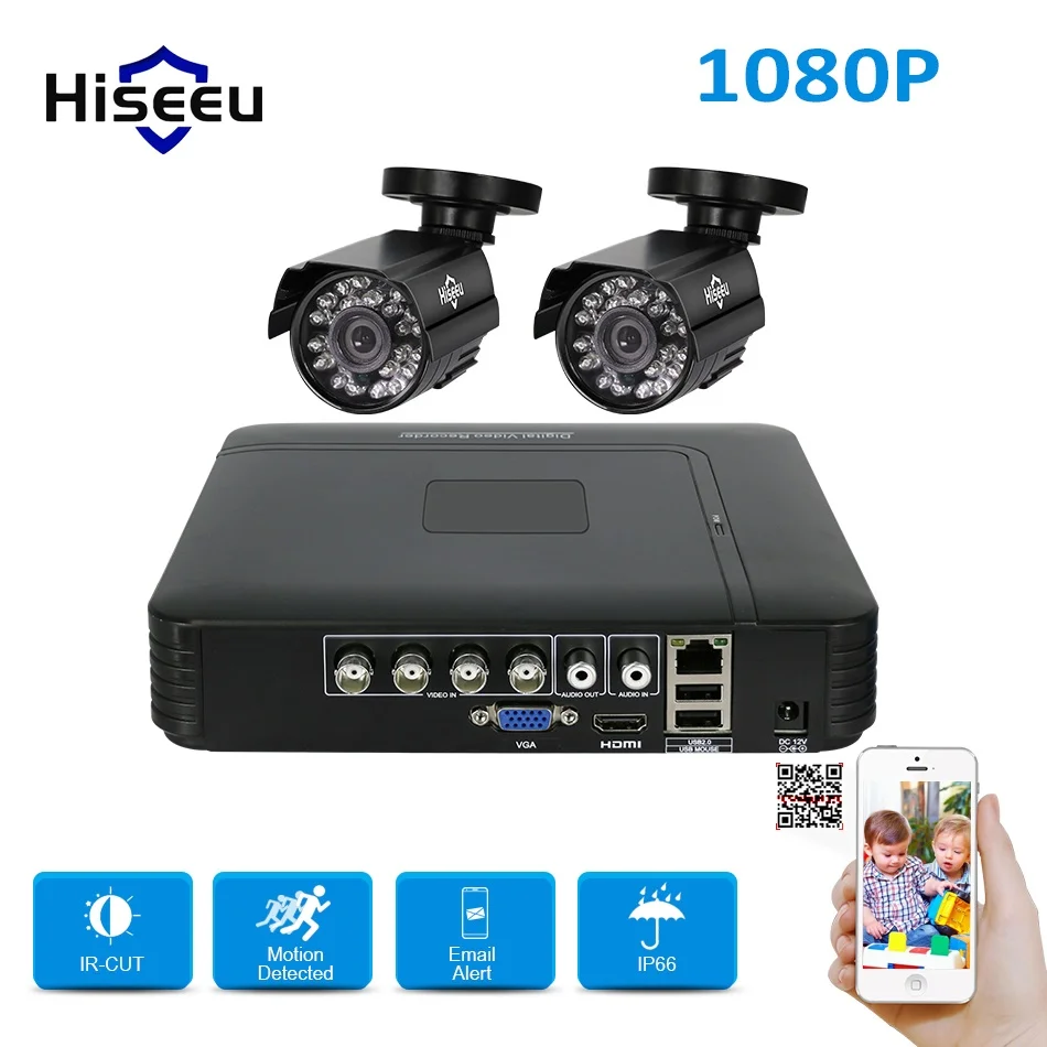 comprar Sistema de CCTV AHD 1080 P Câmera 4CH Gravador 1080N 2 pcs 2MP Cam Vigilância de Segurança Conjunto