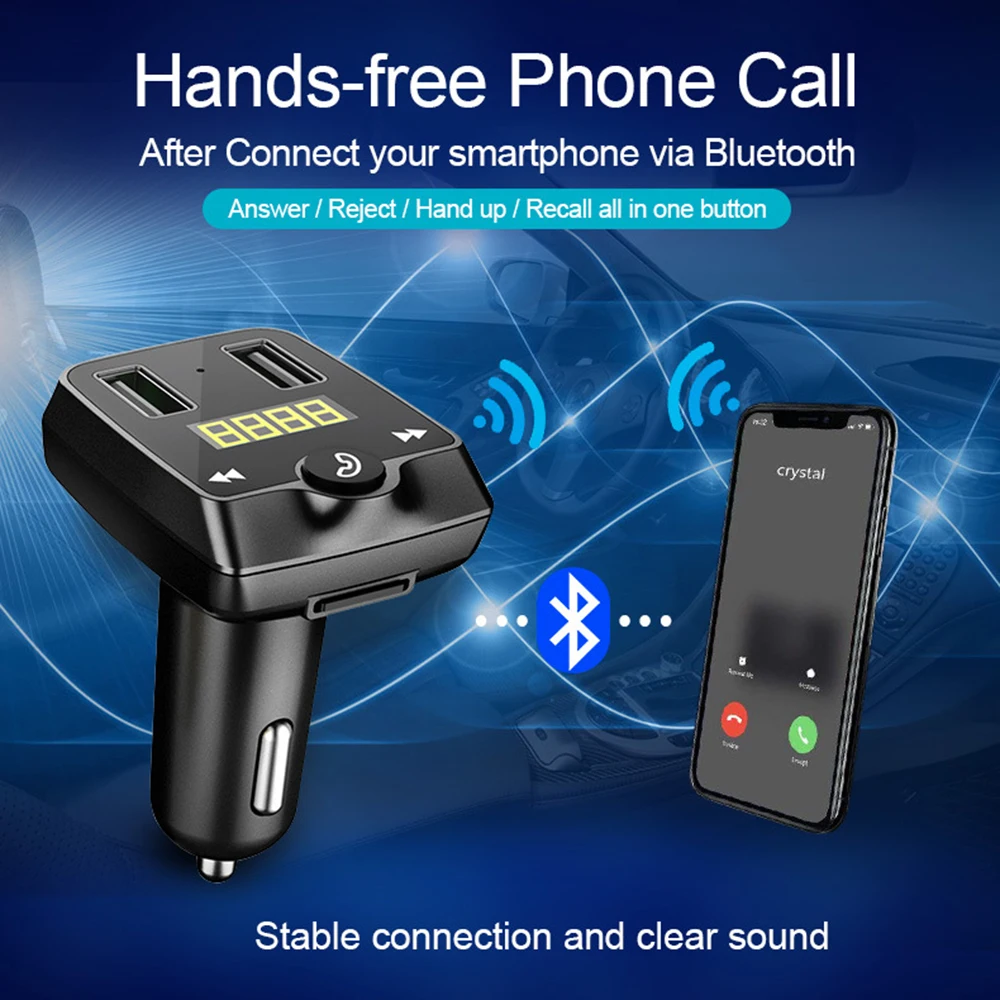 JINSERTA громкой связи Bluetooth fm передатчик Dual USB Порты и разъёмы Беспроводной Car Audio Mp3