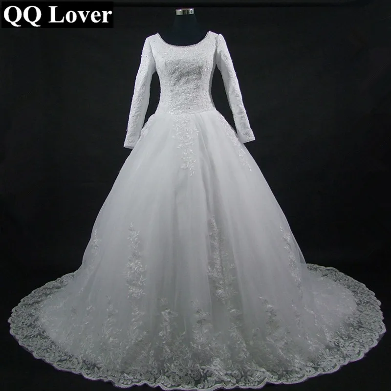 2017 New Elegant Long Sleeve Lace Vintage Empire font b Wedding b font Dress Custom Made
