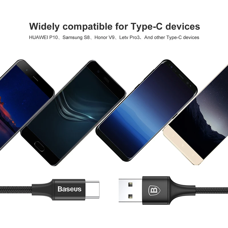 Baseus usb type-C кабель для samsung S9 S8 Быстрая зарядка кабель для передачи данных type-C кабель для Xiaomi Mix 3 Oneplus 6 5 5t USB-C