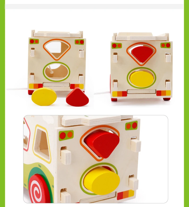 Деревянный фигурный сортер автобус с Танграм классический 3D Push Pull грузовик игрушка для малышей и детей распознавание цвета и геометрии Learnin