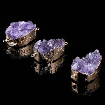 

2019 Hot Sale Irregular Natural Amethyst Pendant Connector Charm DIY Jewelry Natural Stone Pendant Jewelry Making Size 25x45mm