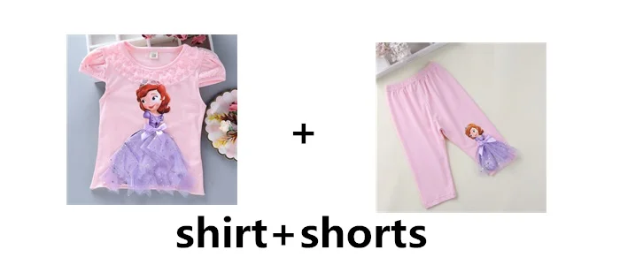 Jargazol/детская одежда г. летний комплект одежды для маленьких девочек, кружевная юбка с рисунком принцессы Софии и Эльзы из сетчатой ткани комплекты для маленьких девочек - Цвет: shirt and shorts-6