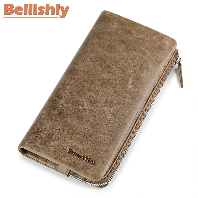 

Bellishly 2019 portemonnee mannen genuine leather men's wallet man vintage fashion Cowhide Long purse Male carteira men wallets