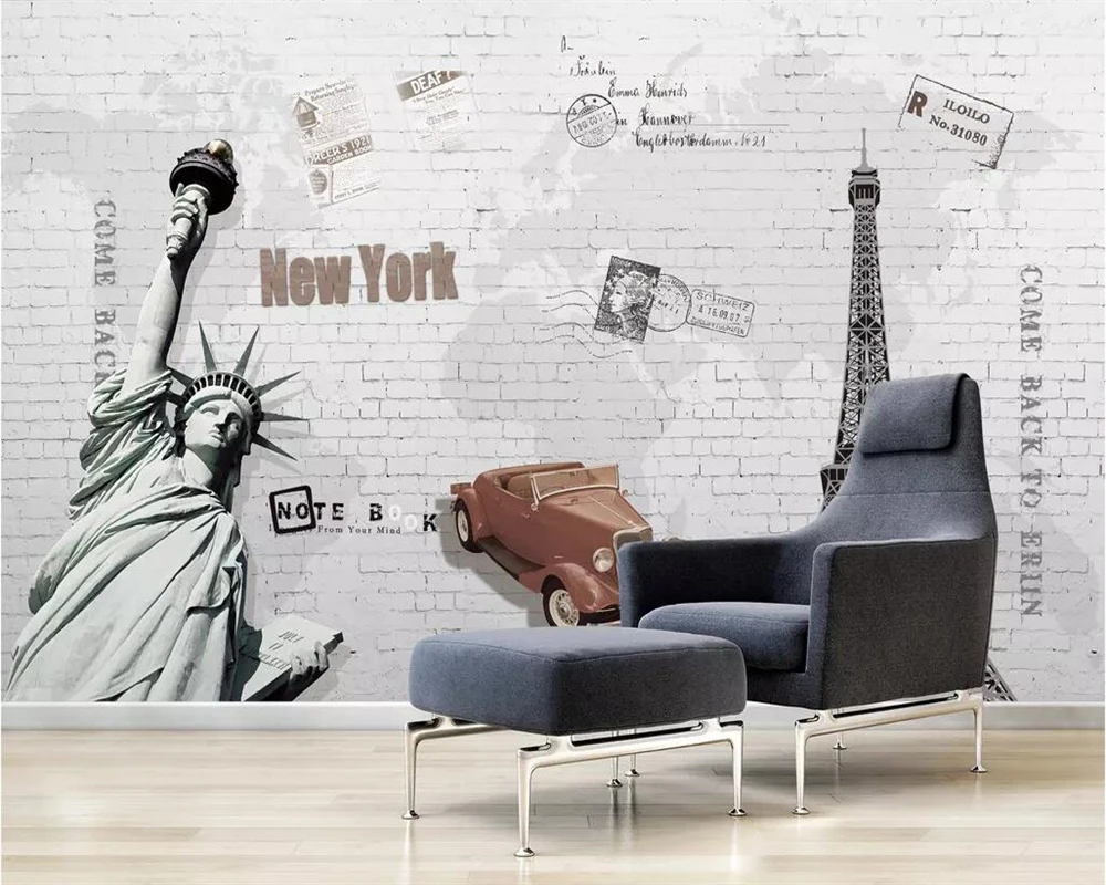 Us 8 1 46 Off Beibehang Custom Wallpaper Brick Wall Hand Drawn Paris Tower Free Goddess Tv Background Living Room Bedroom Mural 3d Wallpaper In