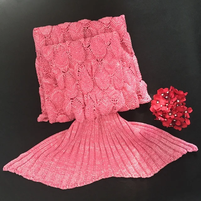 CAMMITEVER 180*90 см большой хвост русалки одеяло крючком Русалка одеяло для взрослых, мягкие всесезонные одеяла на кровать - Цвет: Розовый