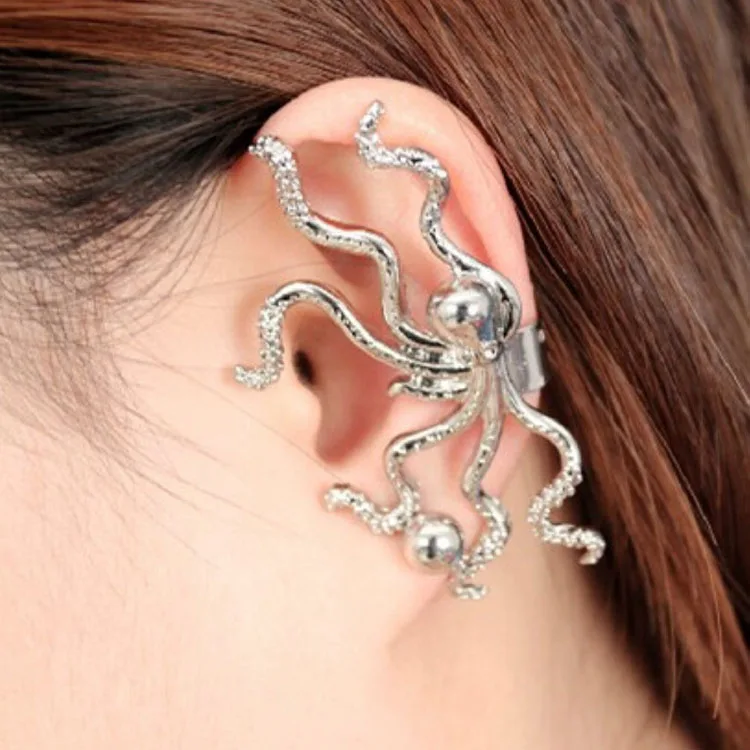 Женские серьги клипсы Осьминог золотистого и серебристого цвета 1 шт.|ear cuff|ear cuff