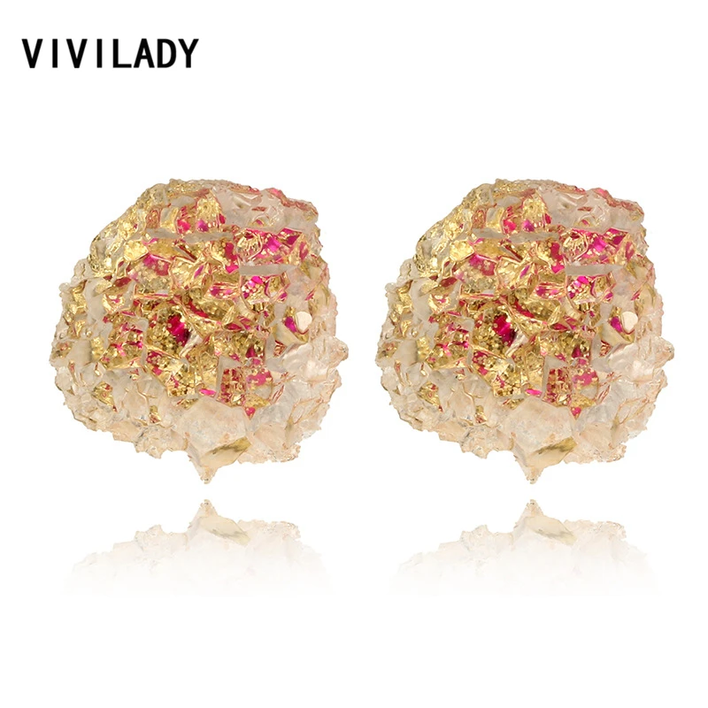 

VIVILADY New Imitation Druzy Resin Stone Stud Earrings Women 6 Candy Color Bijoux Brincos Accessory Boho Jewelry Birthday Gift