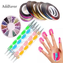 Addfavor набор инструментов для украшения ногтей, ручка для раскрашивания, 30 шт, стразы в рулонах, лак для ногтей, защитный набор для ногтей с блестками