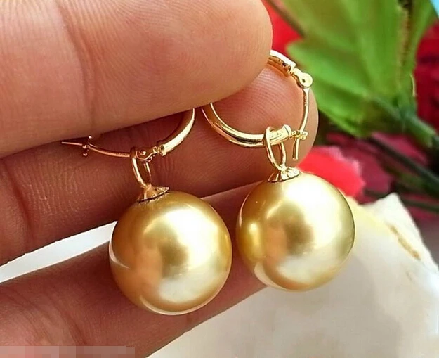 

hot sell new - Free shipping@ Large 14MM DRIP Golden SOUTH SEA SHELL PEARL DANGLE EARRING