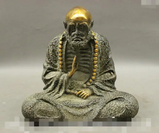 

S06904 8" Tibet Buddhist Bronze Copper Gilt Arhat Damo Bodhidharma Dharma Buddha Statue