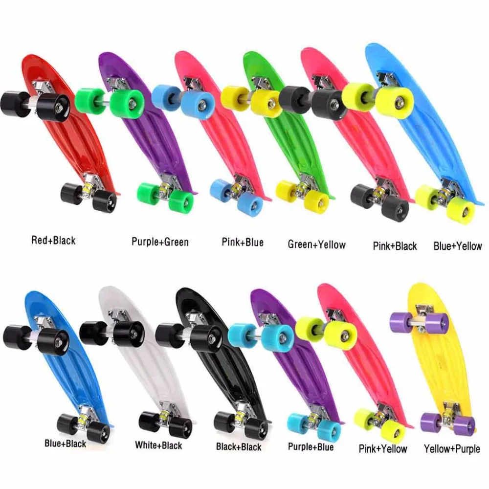 New 22 inch Retro Classic Cruiser Style Skateboard Complete Deck Plastic Mini Skate Board 12 Colors