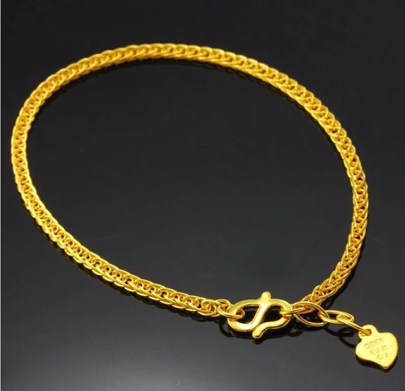 Чистый твердый браслет из желтого золота 24 К/Лучший браслет в форме пшеницы/4,45 г