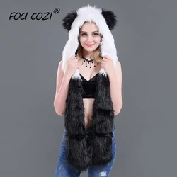 2019 new winter accessories Faux Fur Hood Animal Hoods Hat PANDA Full Animal Hoodie Hat 3-in-1 Function Mittens Furry Hoodie 2019 new winter accessories Faux Fur Hood Animal Hoods Hat PANDA Full Animal Hoodie Hat 3-in-1 Function Mittens Furry Hoodie