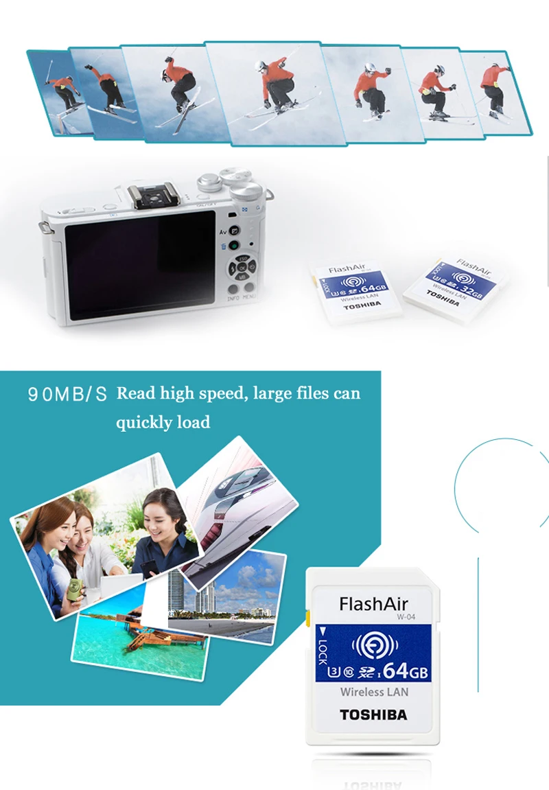 TOSHIBA Wi-Fi карта памяти 16G 32G 64G W-04 wifi SD карта FlashAir класс 10 Флэш-камера карта скачать с помощью Wi-Fi фото видео на телефон