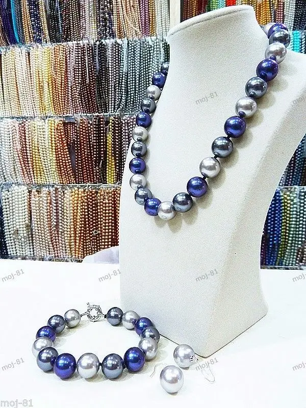 

fast shipping RARE REAL 14MM SOUTH SEA SHELL PEARL NECKLACE BRACELET EARRINGS JEWELRY SET (A0428)