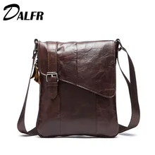 DALFR Genuine Leather Messenger Bags Vintage Zipper Style Crossbody Bags Solid 15 Inch Water Proof Cowhide Bags for Men