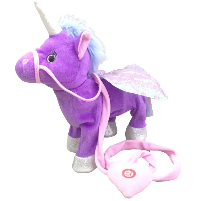 Прямая волшебная ходьба Единорог плюшевая игрушка с животными электронная музыка новорожденный плеер игрушка для детей рождественские подарки - Цвет: Фиолетовый