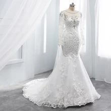 Свадебное платье русалки рукава-крылышки, вышивка бисером свадебное платье Grwon с длинными рукавами на заказ свадебное платье с открытой спиной vestido de noiva