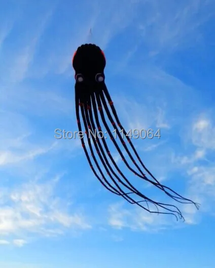 free shipping high quality 15m Black Paul soft octopus kite easy control with handle line kite fabric ripstop kids kites factory Wholesale Toys & Hobbies