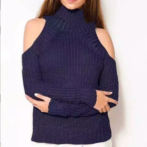 Colorfaith, женские пуловеры, свитер, новинка, вязанный, Осень-зима, сексуальный, с открытыми плечами, Повседневная Уличная одежда, женские топы SW9009 - Цвет: dark blue