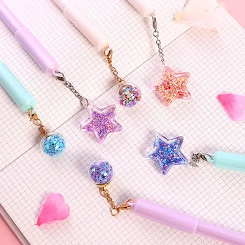 

1Pc Cute Kawaii Gel Pen for Kids Gift School Office Supplies Stationery Cartoon Star Round Ball Pendant Black Ink 0.5Mm
