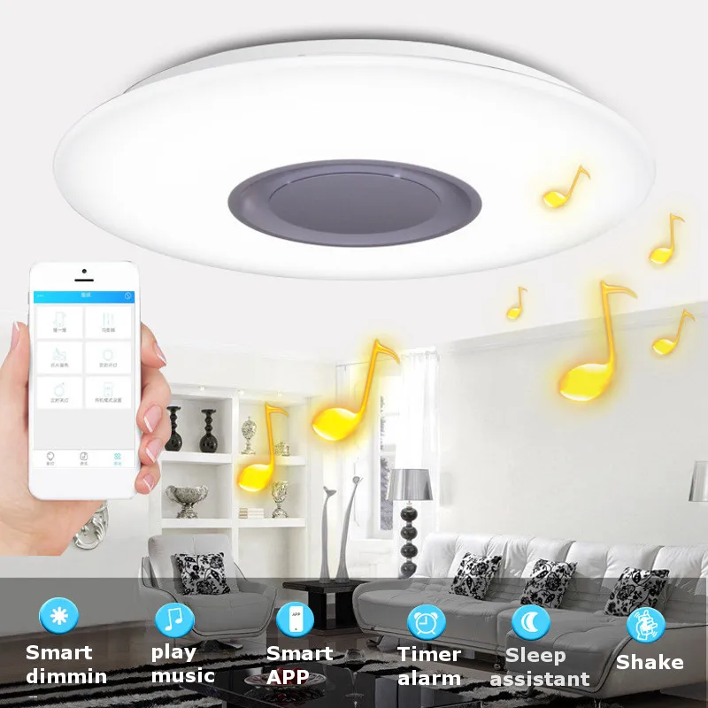 Лучший Smuxi приложение дистанционного потолочный освещения с bluetooth Динамик умная Светодиодная лампа Музыка света современные потолочные светильни...