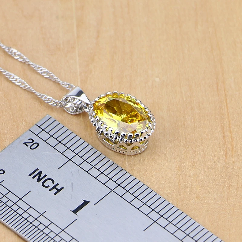 925 пробы серебряные ювелирные изделия желтый кубический цирконий Ювелирные наборы для женщин серьги/кулон/ожерелье/кольца/браслет