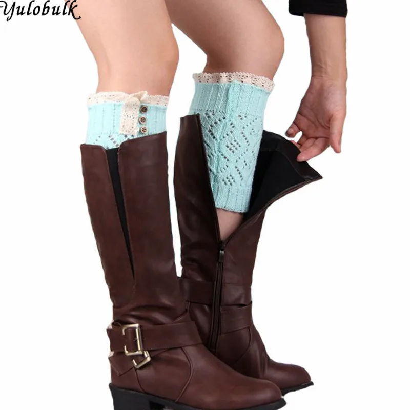 

Fashion Womens Lace Boot Cuffs Hollow Knit Leg Warmers Buttons Boot Socks Calentadores Piernas Beenwarmers Ladies Legwarmers