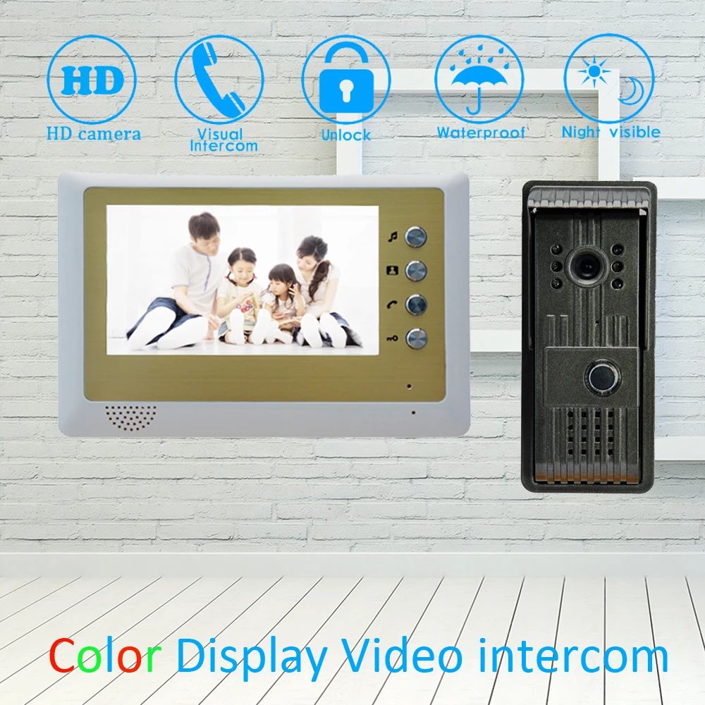

(1 Set) 7 Inch Video Door Phone LCD Colorful Screen Monitor Waterproof Outdoor Unit Door Unlock Talkback Intercom system Access