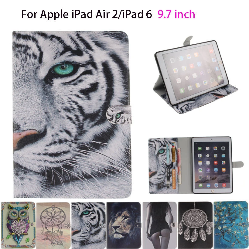 Tiger Owl Girls Painted Silicone PU Leather For iPad Air 2 Case For Apple iPad Air 2 iPad 6 Smart Case Cover Shell Fundas