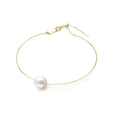 Блеск 8-8.5 мм круглый ПОДЛИННАЯ AKOYA браслет 18 К желтого золота AU750