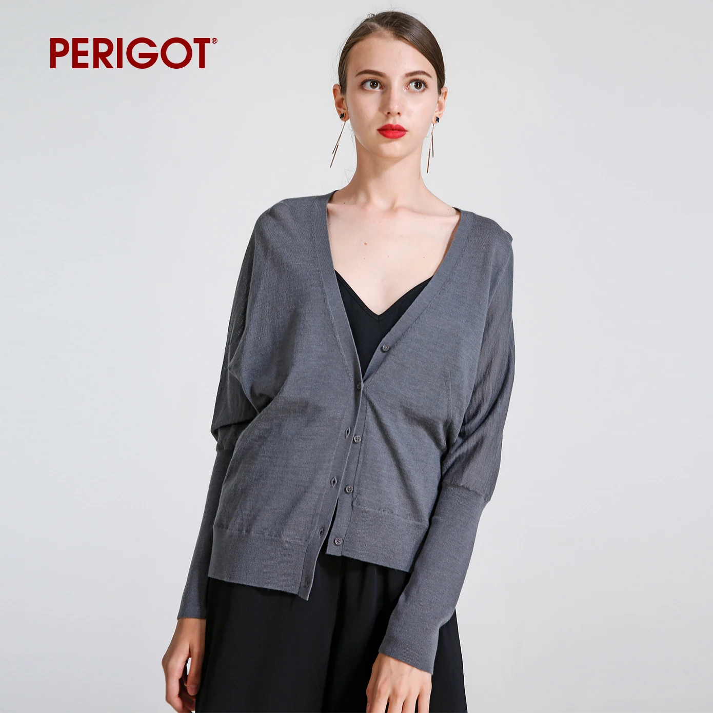 PERIGOT PGW0108 Spring Autumn New Arrival Women Wool Cardigan Female Fashion V-neck Casual Sweater S-M |