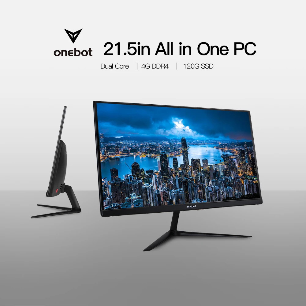 Onebot 21.5in All in One Gaming Desktop Computer Mini PC Dual Core Intel 4GB DDR4 RAM 120G SSD 16:9 FHD 178D angle Office Gamer