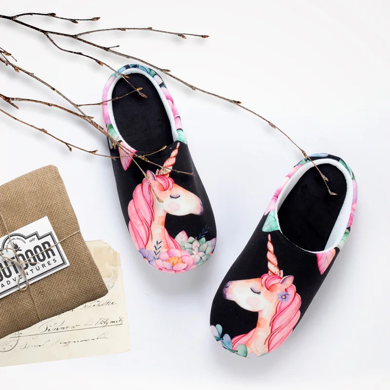 Теплые домашние женские тапочки в виде единорога 2018 зима Pantoufles zapatillas mujer Chausson