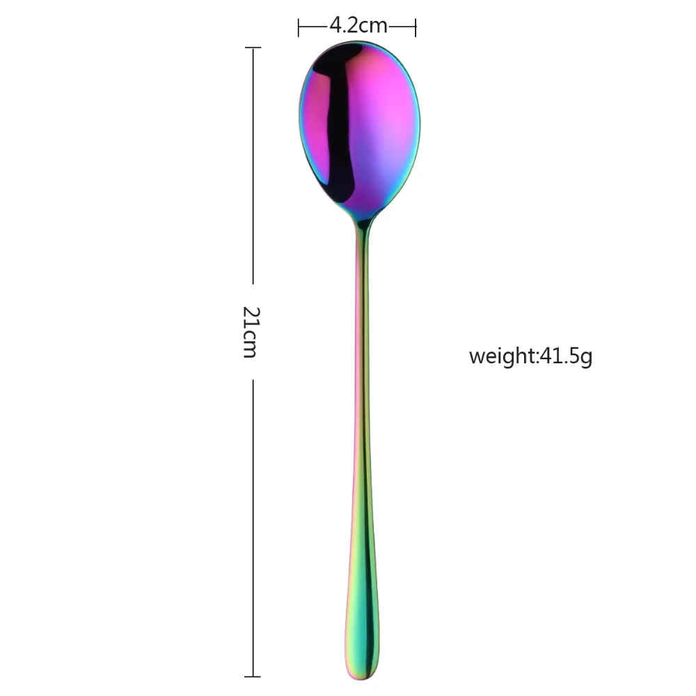 Набор корейской ложки из нержавеющей стали радужного цвета, посуда с длинной ручкой, Набор Десертных кофейных чайных ложек, ложка для супа, кухонная утварь