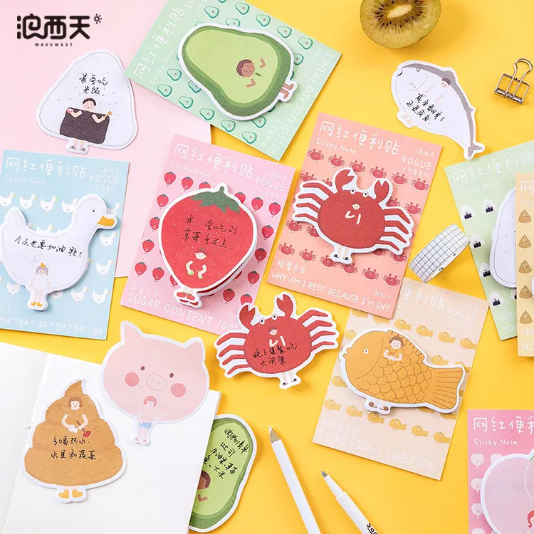 

30 Sheets/pack Cute Animals Fruits Memo Pad Planner Stickers Sticky Notes Kawaii Stationery Label Note Pad Office Decoration