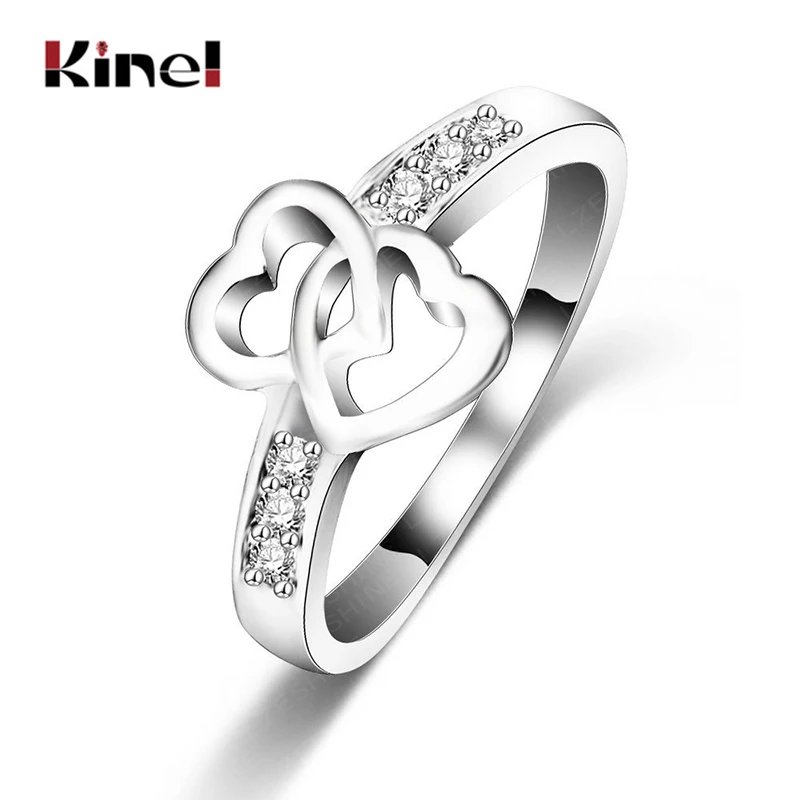 Download 2018 Fashion Hollow Double Heart Pattern Love Ring Silver Color CZ Zircon Wedding Rings For ...