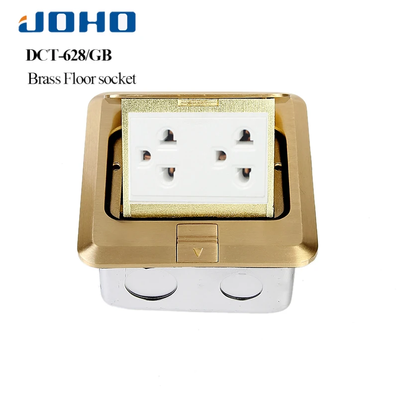 

JOHO Brass Panel 3 Hole Fast Pop Up Floor Socket Outlet Box With Residential/General-Purpose 15A US Socket And RJ11 Data