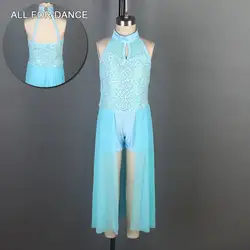 Небесно голубой спандекс блесток Топ Лиф современный платье для танцев обувь девочек и для женщин балет, танец одежда