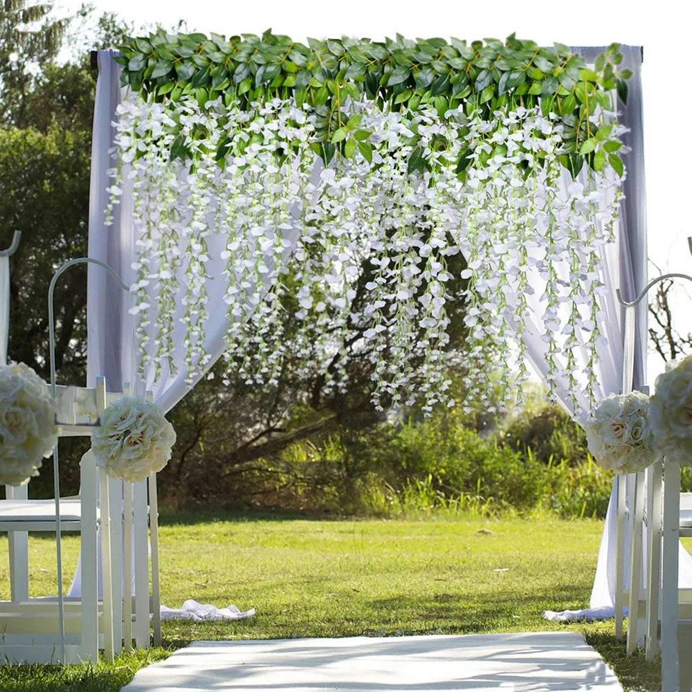 12 Pack Fake Wisteria Hanging Garland Silk Flowers String ...