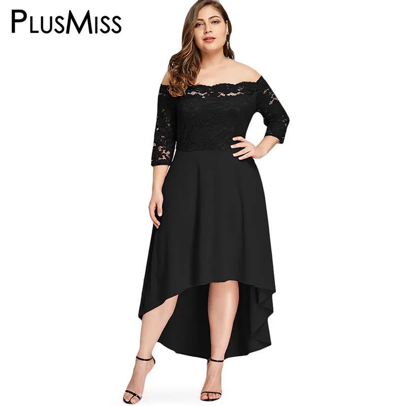 PlusMiss размера плюс 5XL 4XL с открытыми плечами цветочное кружевное элегантное вечернее платье винтажное Ретро красное черное длинное платье для женщин большого размера