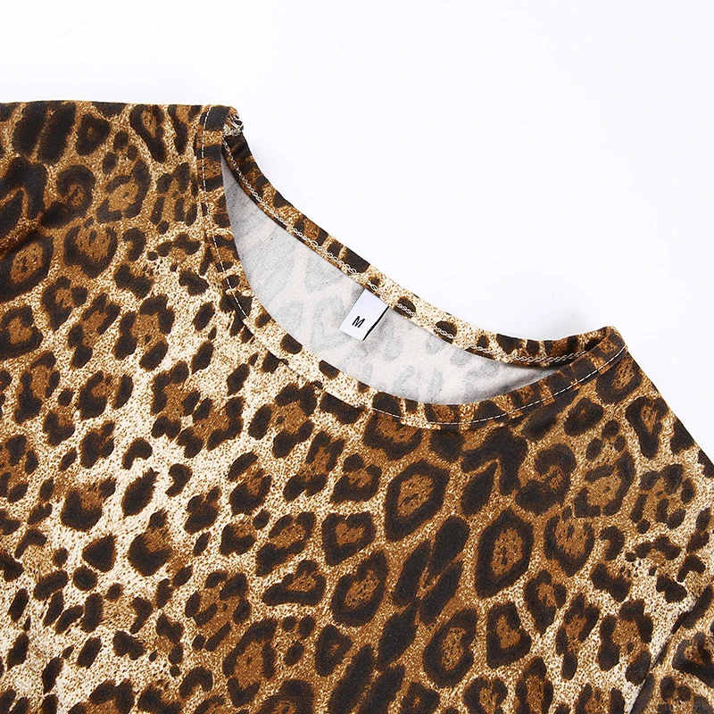 HEYounGIRL, сексуальный базовый с длинным рукавом, укороченный топ, женская футболка с леопардовым принтом, осенняя повседневная короткая женская футболка, высокая безрукавка с принтом, футболки