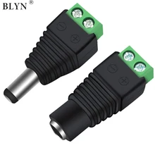 Conector de tomada blyn dc 5.5mm x 2.1mm, adaptador macho e fêmea de led para cctv e conversão de energia com led conexão de luz da tira