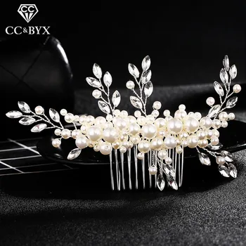 

CC engagement jewelry hair combs crown hairpins luxury pearl wedding accessories bride women paty beach headdress cz stone hx204