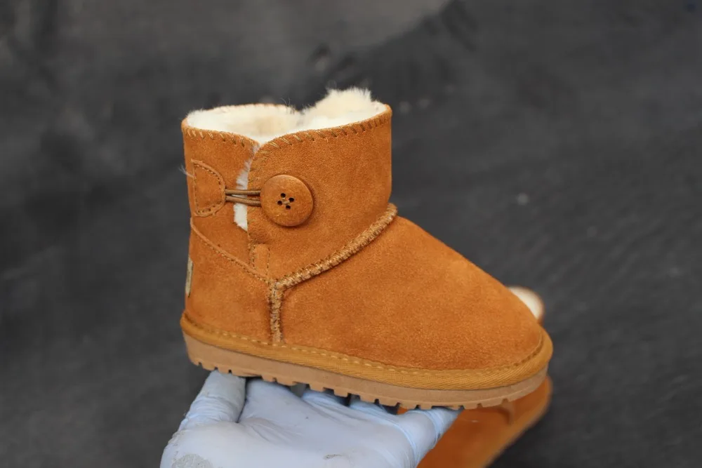 Детская обувь для мужчин и женщин; Детские зимние сапоги из натуральной кожи; Толстая теплая нескользящая подошва из говядины