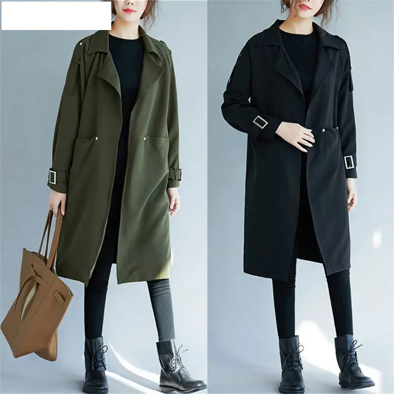

2019 Solid color Large Size Windbreaker Jackets Spring Autumn Long-sleeved BF Coat literary Women's Coat X403