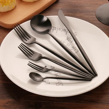 

24-Pieces KuBac Hommi 18/10 Stainless Steel Knife With Fruit Fork Silver Dinnerware Set Matte Black Cutlery Set Drop Shipping