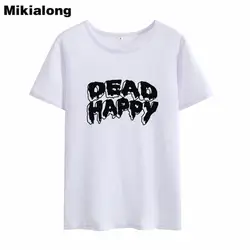 Mikialong 2018 ulzzang Harajuku с принтом букв летние Футболки Для женщин футболки Винтаж круглым вырезом черный, белый цвет дамы топ, футболка, рубашка